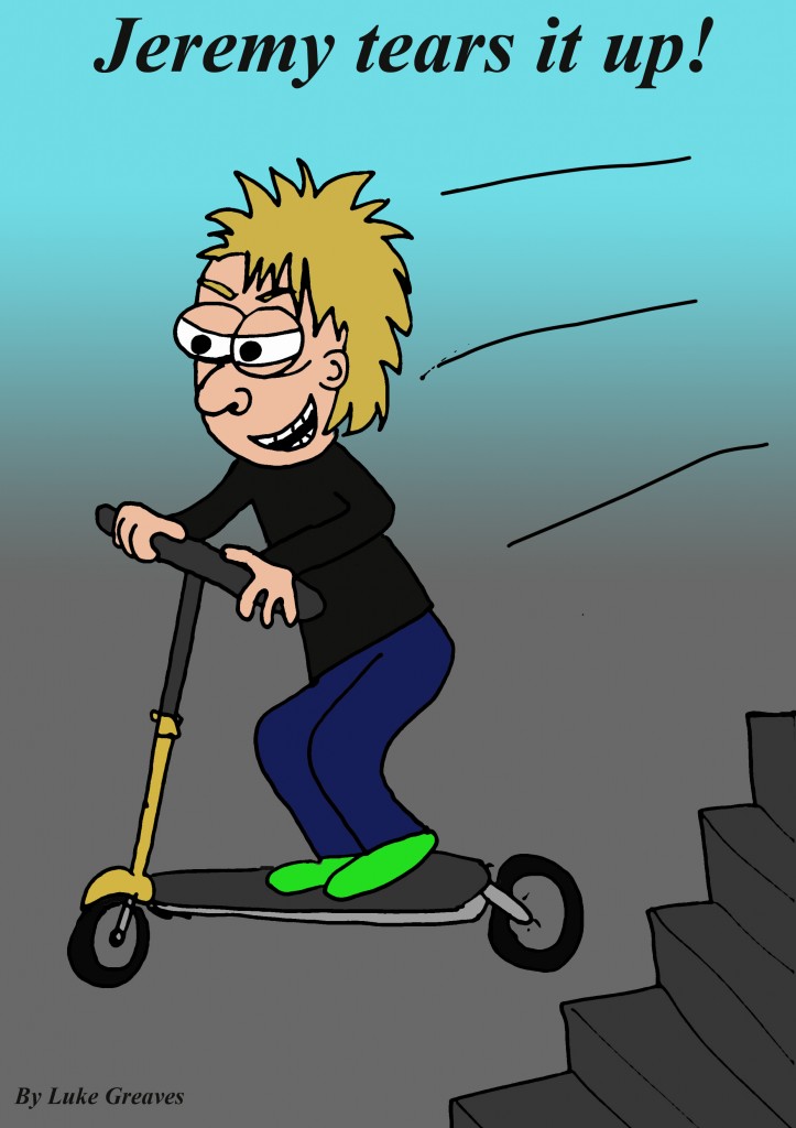 A student who loved his scooter so of course I had to draw him with it!